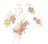 FRCOLOR 4pcs Floral Bridal Hair Comb Set Handmade Pink Rhinestone Accessories for Wedding Prom and Special Occasions Elegant Hairpiece for Bride and Bridesmaids