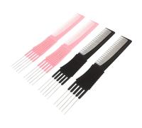 FRCOLOR 4pcs Hair Comb Set Anti-static Carbon Fiber Professional Styling and Parting Tools Metal Tail and Five-pin Comb for Fluffy Curls Comfortable Grip for Salon and Home