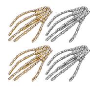 FRCOLOR 4Pcs Halloween Skeleton Hand Rhinestone Duckbill Hair Clips Alloy Barrettes Hair Accessories for Party Festival Costume Decoration
