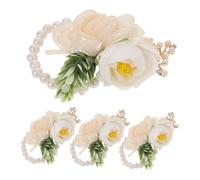 FRCOLOR 4pcs Handmade Wedding Wrist Corsage with Elegant Pearls Comfortable Fit Bridesmaid Wristband for Wedding Party Prom Ceremony Anniversary Accessories