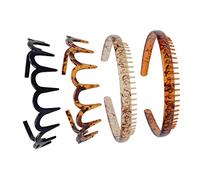 FRCOLOR 4pcs Hard Plastic Antiskid Hairbands Non-slip U-shaped Headbands 2pcs Dark Brown Patterned + 2pcs Oxford Resin in Mixed Brown Shades, Unisex Hair Accessories for Daily Use and Sports