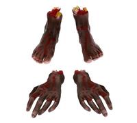FRCOLOR 4Pcs Hyper Realistic Bloody Artificial Limb Props Vivid Hand and Foot Decorations for Halloween April Fool's Masquerade and Carnival Safe Material Stage and Photography Use
