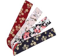 FRCOLOR 4pcs Japanese Style Folding Fan Covers Set Floral Double-layer Silk Fan Pouches in Black Dark Red Blue and Pink Protective Sleeve Organizer for Travel and Daily Use