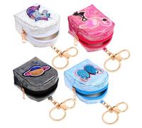 FRCOLOR 4Pcs Key Ring Coin Purse for Lightweight Decorative Coin Bag with Lovely Unicorn Flamingo Planet Butterfly Patterns Lost Small Change Holder for Backpack Handbag