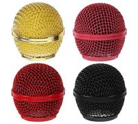 FRCOLOR 4Pcs Microphone Grill Replacement Mesh Heads for Wired and Wireless Mics Iron Material Vibrant Black Gold Red Pink Covers Versatile Mic Grille for Performances and Recordings