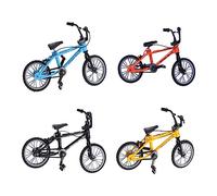 FRCOLOR 4pcs Mini Finger Bikes Retro Double Bar Sports for Adults and Lightweight Compact Miniature Bicycles in Yellow Blue Black Orange for Collection and Gift