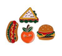 FRCOLOR 4pcs Mini Food Brooches Set, Alloy Hamburger Hot Dog Pin Badges, Cartoon Fast Food Charms for Backpacks Jackets Bags, Cute Collectible Accessories for Everyday Wear