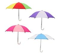 FRCOLOR 4pcs Miniature Colorful Doll Umbrella Accessories for Pretend Play Small Decorative Umbrellas for Dollhouses Chic Rainbow and Pastel Shades Realistic Hand-touch Surface