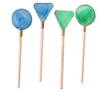 FRCOLOR 4Pcs Miniature Fishing Net Realistic Micro Landscape Accessory for Dollhouse Decoration Includes Blue Green Triangle and Round Nets for Miniature Garden and Photography Props