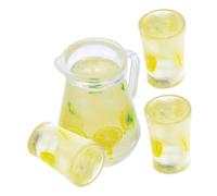 FRCOLOR 4pcs Miniature Lemonade Pitcher and Glasses Dollhouse Beverage Model with Lemon Tea and Ice Fruit Design Summer Themed Miniature Drink for Dollhouse Kitchen Diorama and Fairy