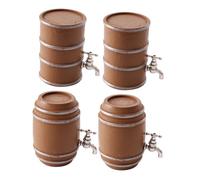 FRCOLOR 4pcs Miniature Wooden Wine Barrel Figurines for Fairy Garden Micro Landscape Decor Educational Display Home Office Photography Accessories