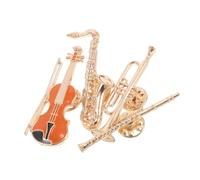 FRCOLOR 4pcs Music Themed Brooch Set Vintage Guitar Saxophone Trumpet Flute Pins Unique Musical Instrument Lapel Badges for Music Lovers Festivals Parties
