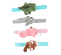 FRCOLOR 4pcs Plush Animal Slap Bracelets Soft Fuzzy Cartoon Wristbands for Party Favors Halloween Gifts Comfortable Snap Bands with Dinosaur Shark Squirrel and Husky Designs