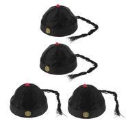 FRCOLOR 4pcs Qing Dynasty Emperors Ceremonial Headpiece with Ponytail Lightweight Traditional Chinese Hats for Adult Role Play Handmade Embroidered Royal Headdress for Cosplay and Stage