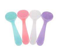 FRCOLOR 4pcs Silicone Face Scrubber with Long Handle Exfoliating Facial Cleansing Brush for Deep Cleaning Gentle Blackhead Removal Skin Massage Portable Travel Friendly