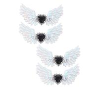 FRCOLOR 4Pcs Silver Angel Wings Shoe Charms Rhinestone Heart Gothic Style Detachable Boot Clips DIY Sandals Decoration for Dark Aesthetic Lolita Accessories