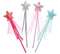 FRCOLOR 4Pcs Star Wands for Fairy Dress Up Accessories for Birthdays Halloween and Cosplay Parties Includes Pink Silver and Green Wands