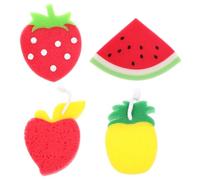 FRCOLOR 4pcs Thickened Creative Fruit Pattern Scrub Sponges Household Dishwashing Sponge Set Non-Scratch Cleaning for Kitchen and Bathroom Use
