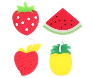 FRCOLOR 4pcs Thickened Creative Fruit Pattern Scrub Sponges Household Dishwashing Sponge Set Non-Scratch Cleaning for Kitchen and Bathroom Use