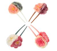 FRCOLOR 4pcs U-shaped Flower Hair Sticks for Women Dual Rose Fabric French Hair Pins Lightweight Traditional Chinese Styling Accessories for Long Bun Updo Holders