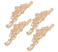 FRCOLOR 4pcs Unpainted Rubber Wood Carved Applique Onlay 30x8cm Furniture Corner Decoration DIY Wood Carving Decal for Wardrobe Cabinet Home Craft