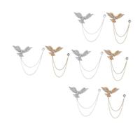 FRCOLOR 4sets Rhinestone Eagle Brooch Pin with Chain for Suit Shirt and Collar Elegant Vintage Design Gold and Silver for Formal Events and Special Occasions 2pcs*4