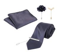 FRCOLOR 5 Pcs Elegant Men's Tie Set with Blue Polyester Necktie, Pocket Square, Alloy Tie Clip and Lapel Pin Brooch in Present Box for Holidays and Outdoor Events, Polished Business Look