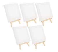 FRCOLOR 5 Sets Mini Canvas and Pine Wood Tabletop Easel Stands for Painting Art Drawing DIY Desktop Display Frames Stable Structure for Students and Hobbyists