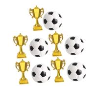 FRCOLOR 5 Sets Mini Football Trophy Cups for Golden Soccer Ball Cake Toppers Plastic Award Decorations for Birthday and Sports Party Table Decor Small Soccer Cake Accessories