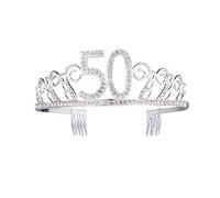 Frcolor 50th Birthday Tiara Crystal Rhinestone Women 50th Birthday Crown with Combs