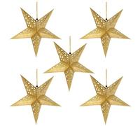 FRCOLOR 5pcs 45cm Golden Glitter Christmas Paper Star Lantern Lampshade Snowflake Ceiling Lampshade Paper Folding for Wedding Party Home Store Festival