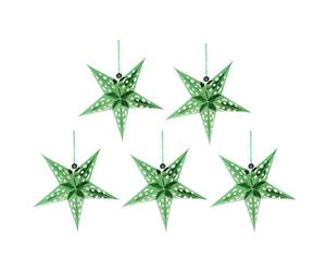 FRCOLOR 5pcs 45cm Green Glitter Christmas Paper Star Lantern Lampshade Snowflake Ceiling Lampshade Paper Folding for Wedding Party Home Store Festival Green
