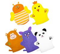 FRCOLOR 5pcs Baby Bath Gloves and Cartoon Bath Mitts for Infants, Soft Washcloth Towels Scrubbing Function, Suitable for Newborns and Boys and Girls Showering