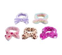 FRCOLOR 5pcs Bowknot Elastic Headbands for Skincare Makeup Remover Headband Face Washing Hairlace Design for Women Girls Stripes Dots Bow Shape