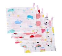 FRCOLOR 5pcs Boy Girl Face Towel Washcloth High-Density Cotton Bib Towel Lovely Prints Pattern Handkerchief for Face Cloths for Cleansing Quick Drying