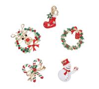 FRCOLOR 5pcs Christmas Brooch Alloy Xmas Brooches Decorative Pins with Snowman Bell Reindeer Bow Stocking Patterns for Party Hat Scarf Clothing Accessories