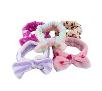 FRCOLOR 5pcs Elastic Hair Tie Girl Hair Wrap Bowknot Elastic Headbands Makeup Stretch Band Shower Band Washing Face Headbands Flannel Cosmetic Spa for Women Tinsel Pink Beauty Facial