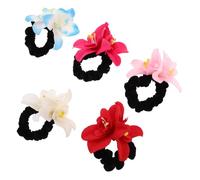 FRCOLOR 5pcs Floral Hair Ties Elastic Scrunchies Soft Fabric Decorative Ponytail Holders for Thick Curly Hair Women Brides Stylish Hairstyling Accessories