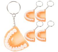 FRCOLOR 5pcs Funny False Tooth Key Ring Set Creative Keychain Accessory for Bag Decoration Tricky Props for Family and Friends Adorable Resin Keychains