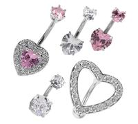 FRCOLOR 5Pcs Heart Shaped Belly Button Piercing Jewelry Dazzling Rhinestone Navel Rings for Women Wear Resistant Belly Button Rings Elegant Body Piercing Accessories