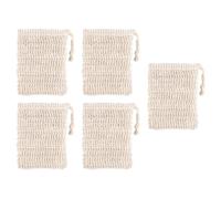 FRCOLOR 5pcs Natural Ramie Mesh Soap Bags with Drawstring Exfoliating Foaming Shower Pouches for Bathing and Travel Light Yellow Soap Saver Net
