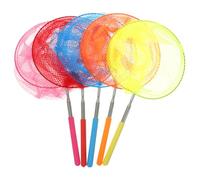 FRCOLOR 5pcs Telescopic Butterfly Catching Nets with Stainless Steel Handles and Nylon Mesh for Portable Retractable Insect and Fish Nets in Blue Pink Yellow Red and Orange Colors Safe and