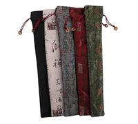 FRCOLOR 5pcs Vintage Folding Fan Pouch Handmade Cotton Drawstring Covers for Fans Durable Protective Storage Bags Khaki Gray Black Red Green for Travel Festivals and Cultural Gifts