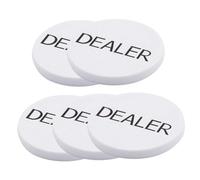 FRCOLOR 5Pcs White Poker Chips Dealer Buttons Smooth Surface Game Markers for Rewards and Texas Hold Blind Small and Big Bets