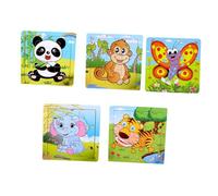 FRCOLOR 5pcs Wooden Puzzle for Handmade Educational Animal Jigsaw Puzzles Elephant Tiger Panda Monkey Butterfly Early Learning DIY Plaything for Boys