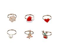 FRCOLOR 6 Pcs Christmas Tree Snowflake Elk Finger Rings Festive Decorative Accessories for Women Holiday Party Celebration