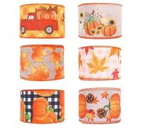 FRCOLOR 6 Rolls Autumn Ribbon Bows for Packaging and Cakes Supple Cloth Decorative Ribbons Harvest Festival Pumpkin Design Easy to Store for Fall Crafts