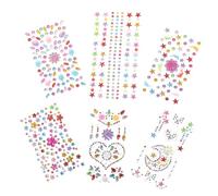 FRCOLOR 6 Sheets Face Gems Stickers Rhinestone Crystal Decals Self Adhesive Halloween Party Rave Festival Makeup Safe Temporary Body Jewels