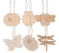 FRCOLOR 60pcs Wooden DIY Craft Slices Set with Butterfly, Dragonfly, Beetle, Bee and Flower Shapes, Unfinished Wood Pieces for Painting, Home Decoration and Party Hanging Ornaments