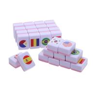 FRCOLOR 64pcs Portable Mini Two Player Mahjong Set with High-definition National Flag Tiles Compact Travel Board Game for Family Party Entertainment and Strategy Play